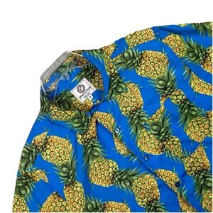 One Resolution Clothing Men s Blue PineappleTropical Hawaiian Print Shirt Size M